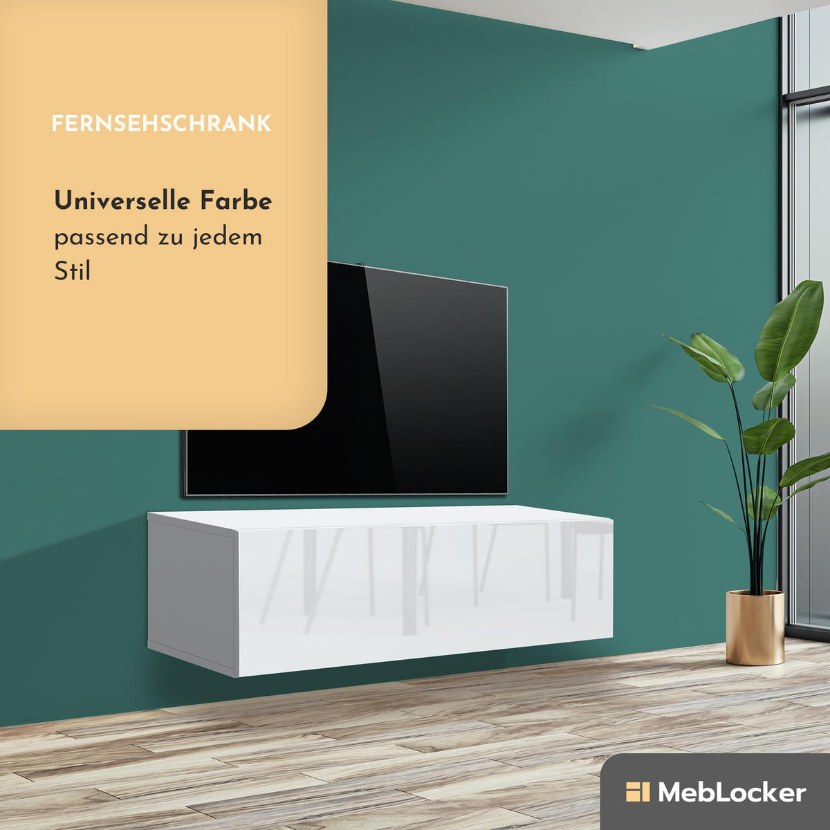 TV Schrank Weiß mit HochglanzFronte 100,2 x 36,5 x 30 cm Wohnzimmer Möbel - Weiß Hochglanz, Holzwerkstoff (100.2/36.5/30cm) - MebLocker