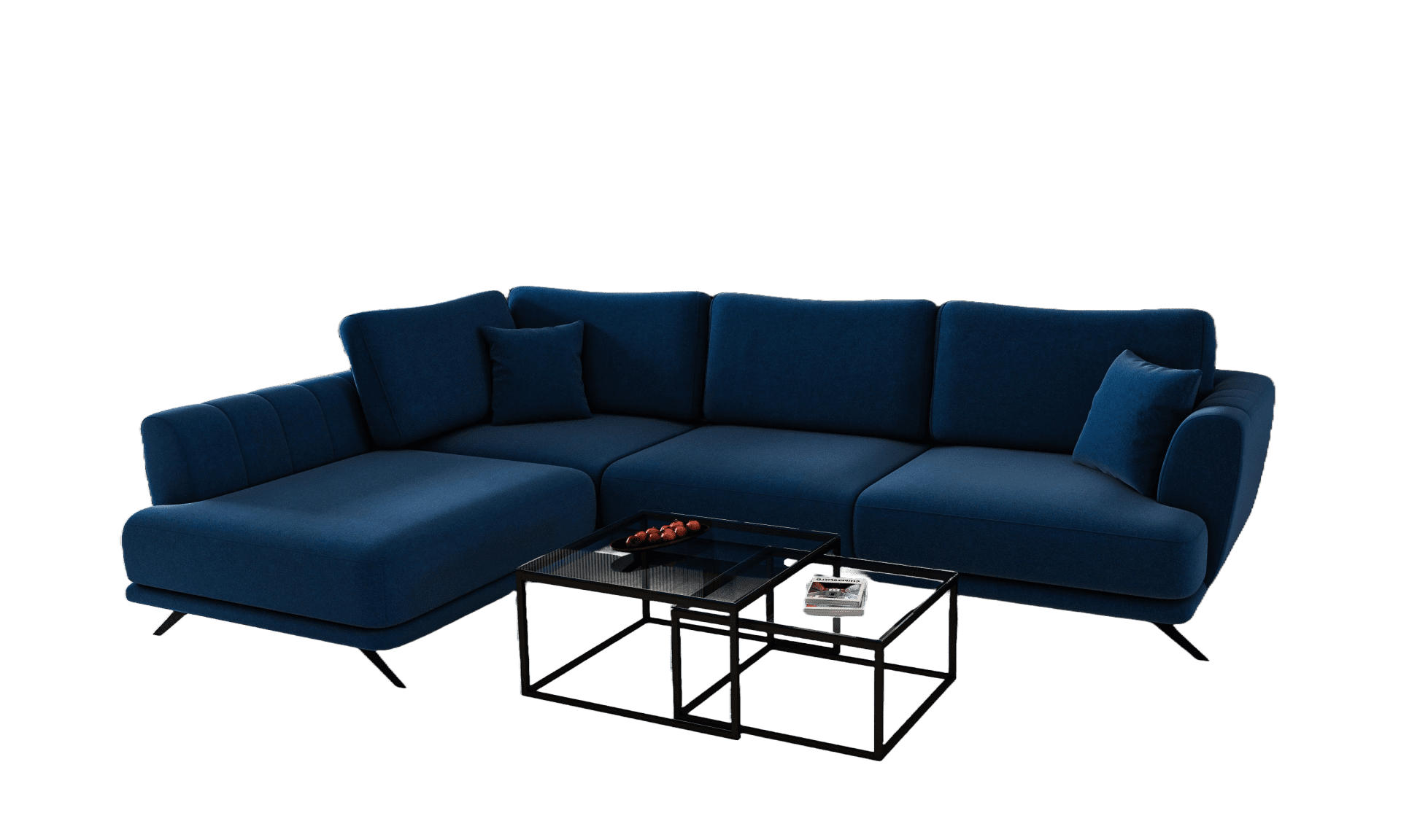 ECKSOFA mit Schlaffunktion und Bettkasten, Lukso-Stoff - Schwarz/Dunkelblau, Textil/Metall (276/191cm) - Eltap