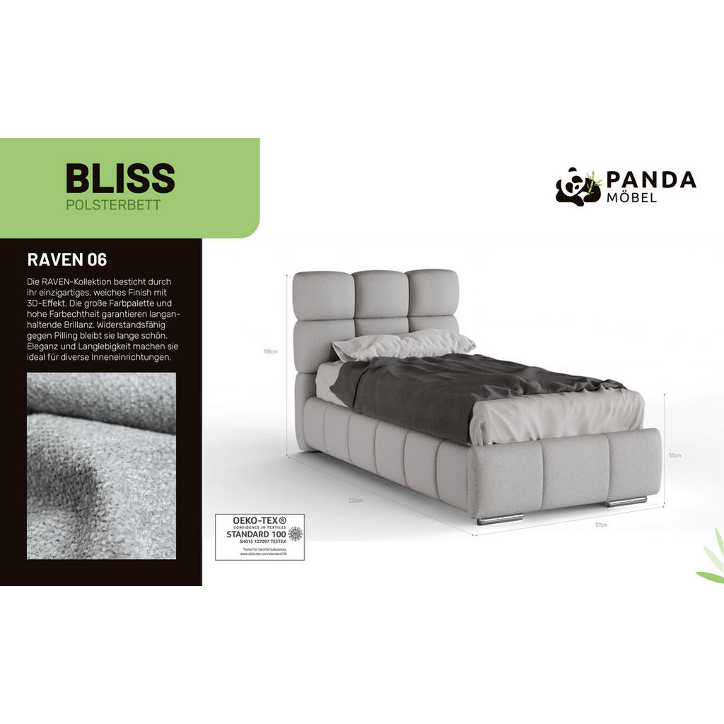 Thumbnail - Panda Möbel Polsterbett, Grau, Holz, Mode, 90x200 cm, Oeko-Tex® Standard 100, Schlafzimmer, Betten, Polsterbetten
