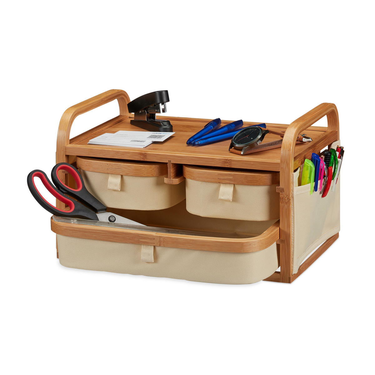 MINI-KOMMODE - Hellbraun, Holz/Textil (34/19/23cm) - Relaxdays