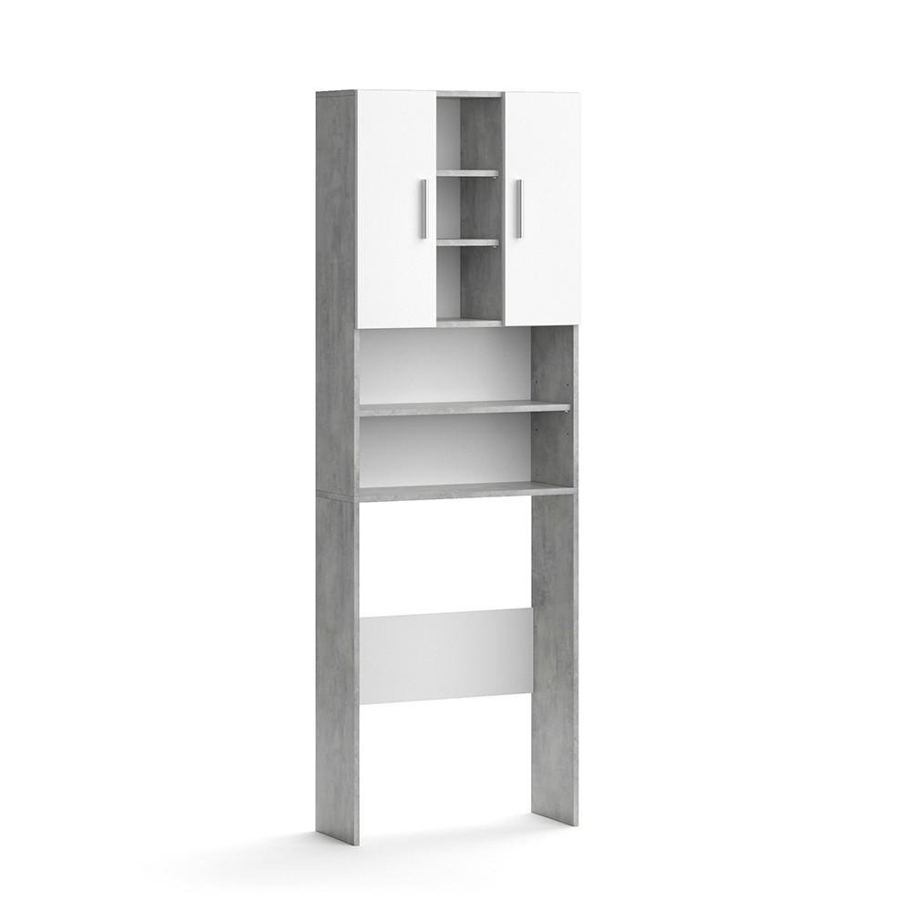 WASCHMASCHINENSCHRANK Luis Beton 64 x 190 cm - Weiß/Grau, Holzwerkstoff (64/190/25.6cm) - Vicco