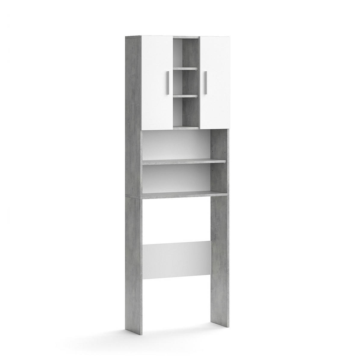 WASCHMASCHINENSCHRANK Luis Beton 64 x 190 cm - Weiß/Grau, Holzwerkstoff (64/190/25.6cm) - Vicco