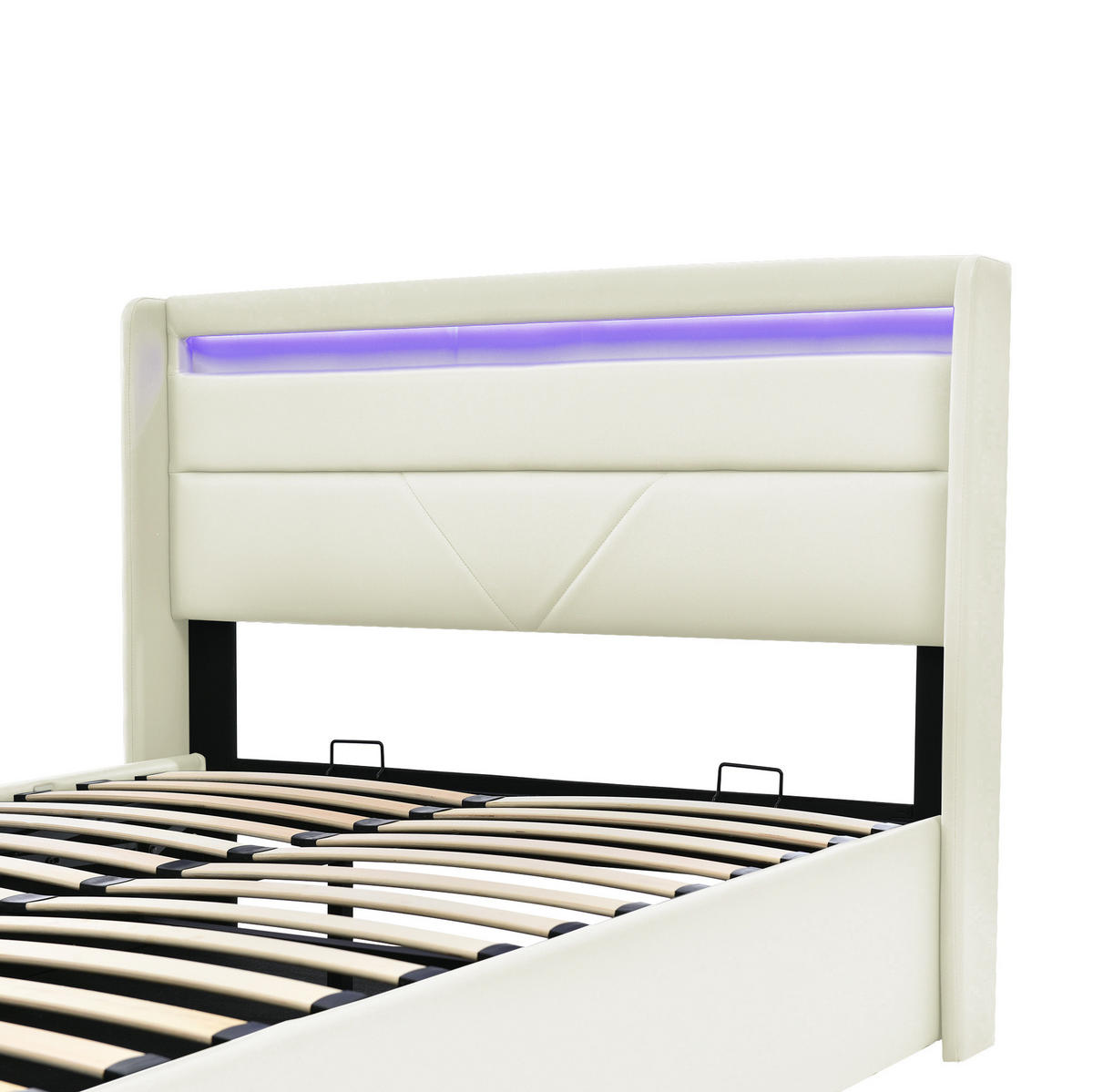 POLSTERBETT 160/200 cm Weiß Hydraulisch mit LED-Beleuchtung Mit Matratze - Weiß, Kunststoff (160/200cm) - OKWISH