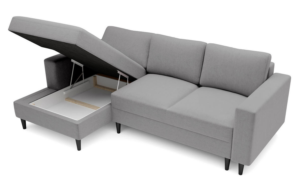 ECKSOFA Nalika Grau Velours - Schwarz/Grau, Holz/Textil (230/143cm) - Selsey