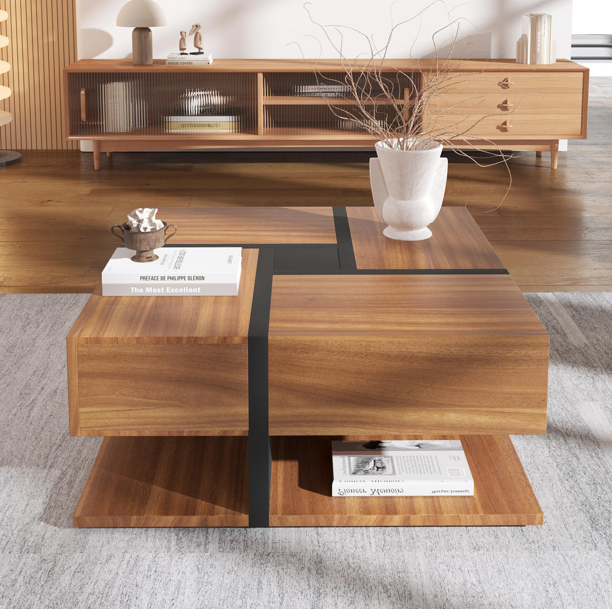 COUCHTISCH, mit 4 Schubladen, Spanplatte, untere Ablage, 78/78/36 cm, Walnussfarben - Walnussfarben, Holzwerkstoff (78/78/36cm) - Redom