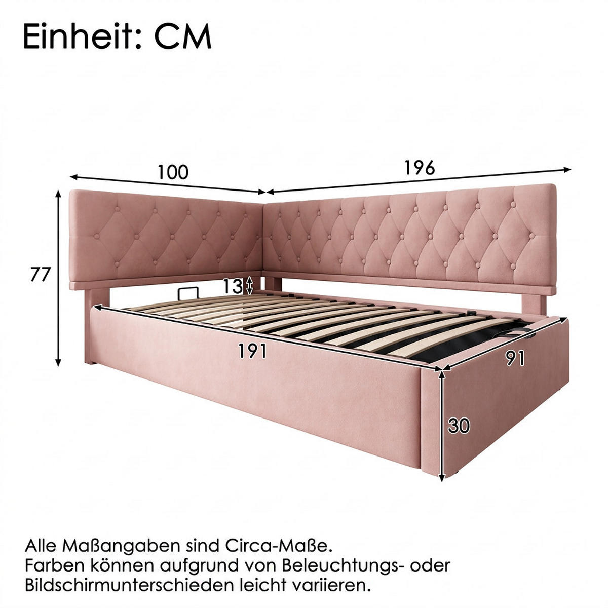 POLSTERBETT 90/190 cm Rosa mit hydraulischem Stauraum, ohne Matratze - Rosa, Textil (90/190cm) - Oxeza