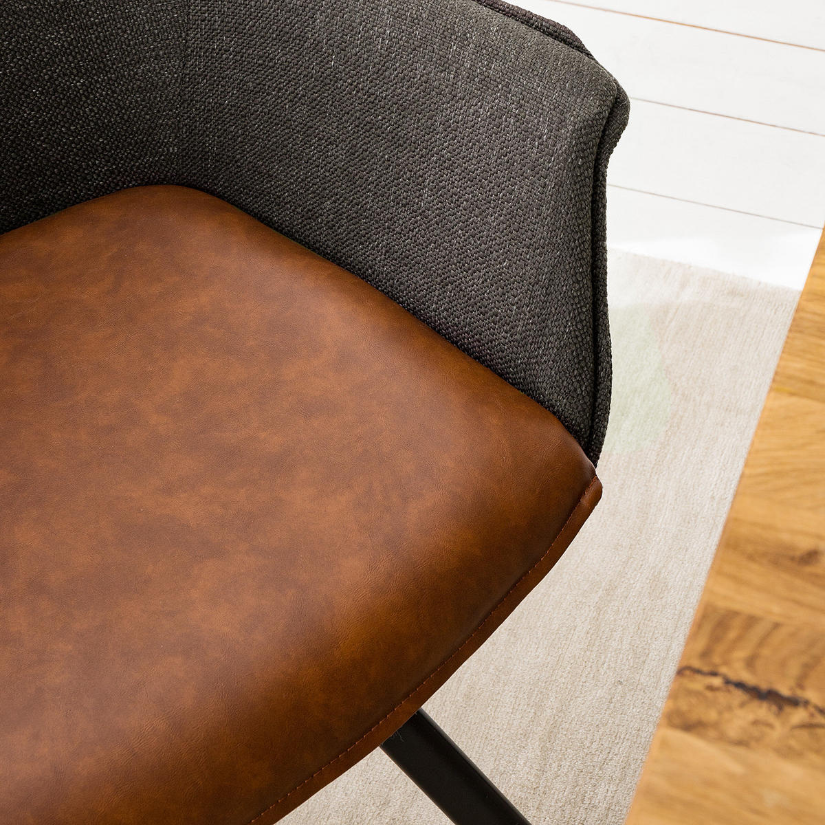 ARMLEHNENSTUHL - Webstoff / Kunstleder - Schwarz/Grau, Textil (65/87/65cm) - home24