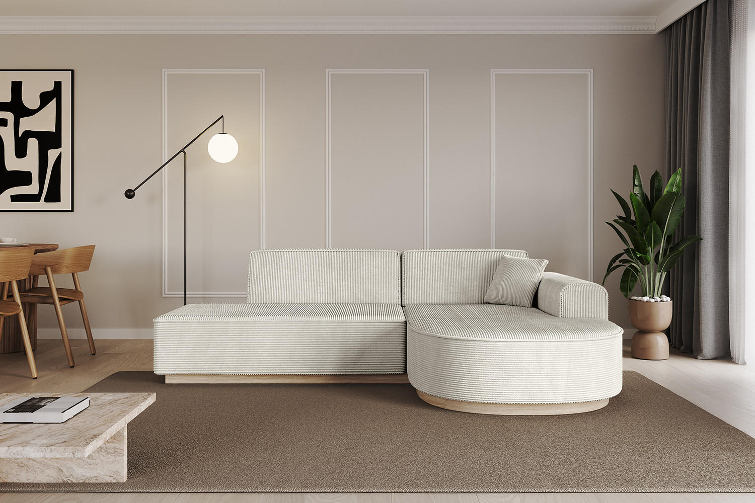 ECKSOFA Ottomane Rechts ARRIO-L1 - 243x171x83 cm Hellgrau - Hellgrau, Holzwerkstoff/Textil (243/171cm) - ALTDECOR