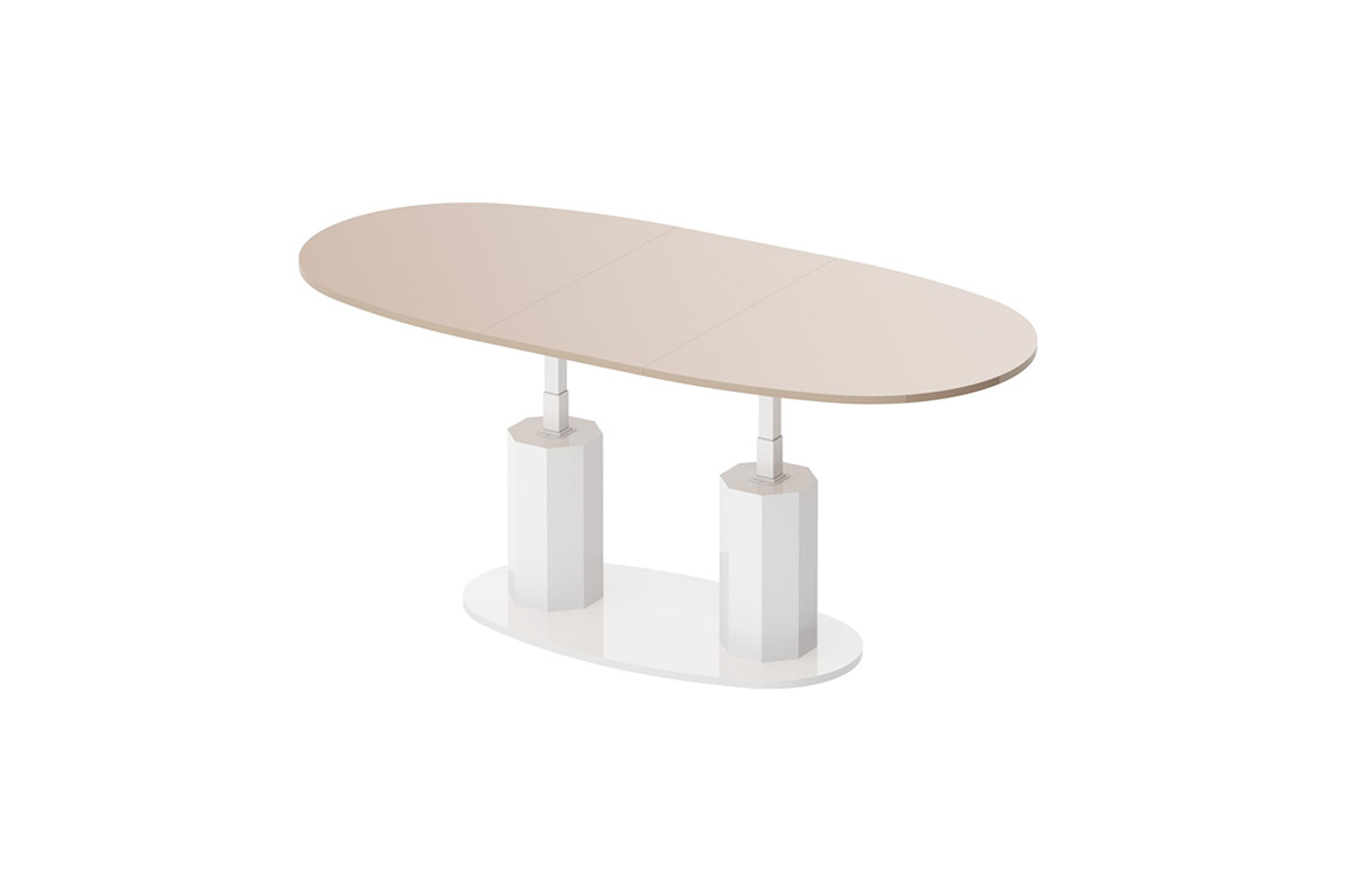 COUCHTISCH Cappuccino Weiß Hochglanz oval ausziehbar höhenverstellbar - Weiß Hochglanz/Cappuccino, Holzwerkstoff (80/130/54cm) - designimpex