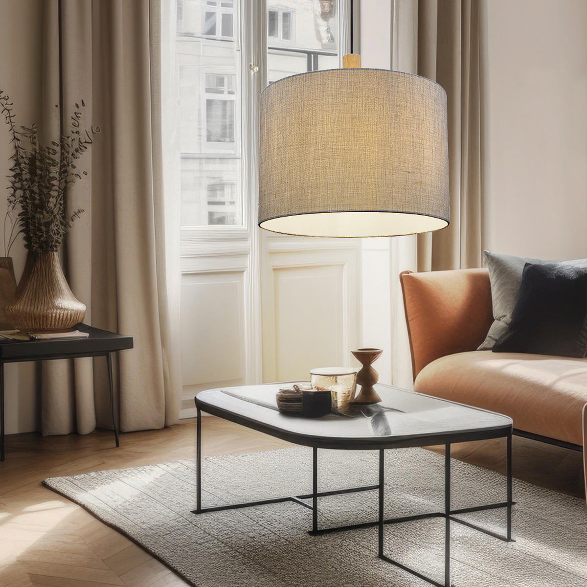 HÄNGELEUCHTE Metall Textil Schwarz - Schwarz, Holz (40/40/120cm) - Globo Lighting