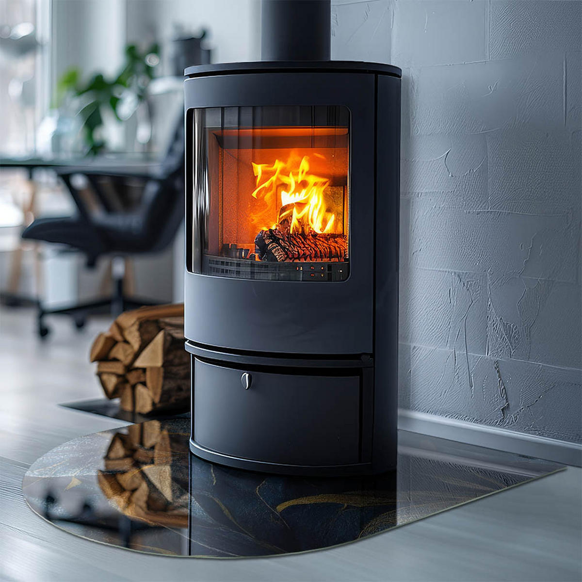 GLASPLATTE für Kamin 80x70 cm Marineblau - Dunkelblau, Glas (80/70/0.4cm) - ArtPrintCave