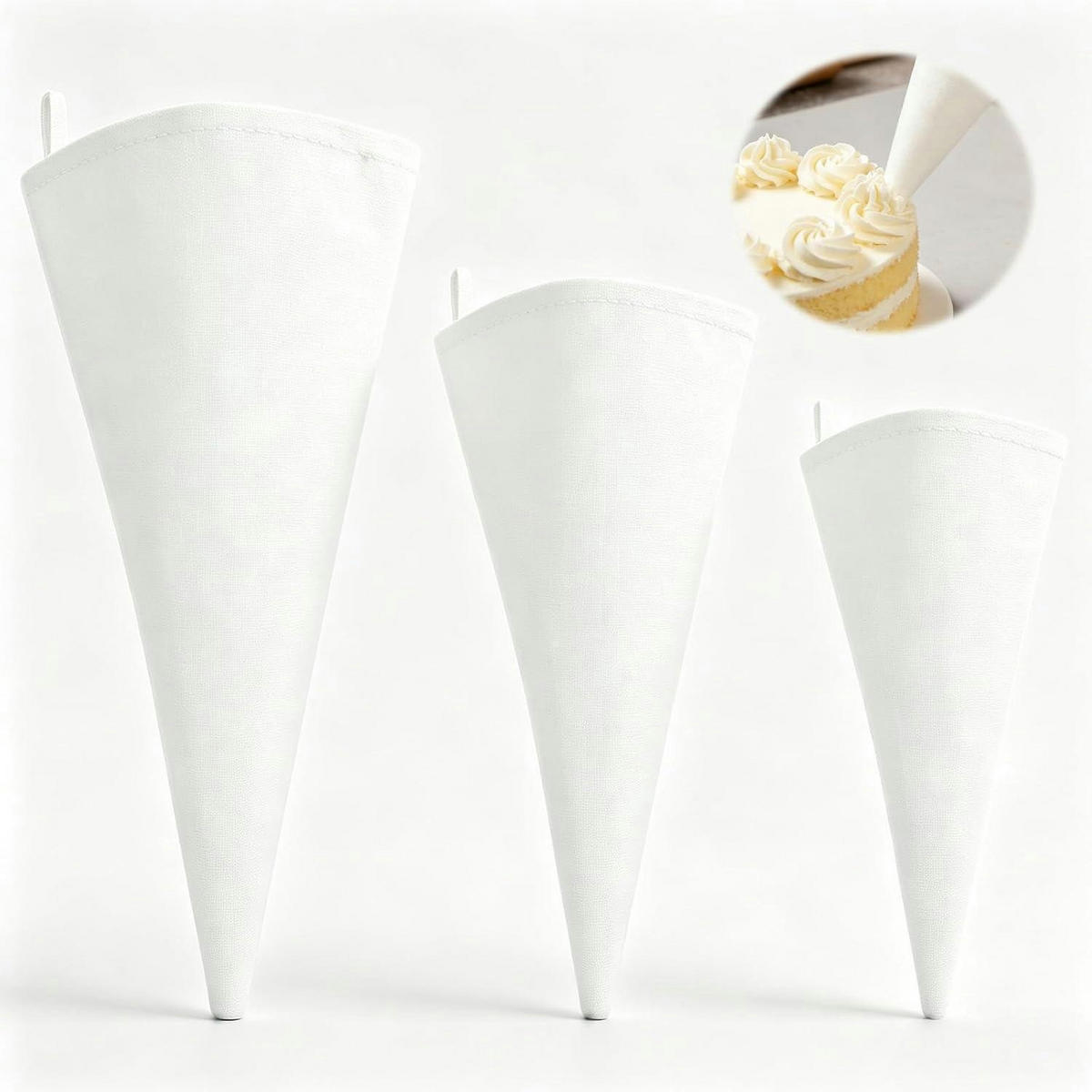 SPRITZBEUTEL 3-teiliges Set Stoff 35 cm, 40 cm, 45 cm - Weiß, Textil (17/1/45cm)