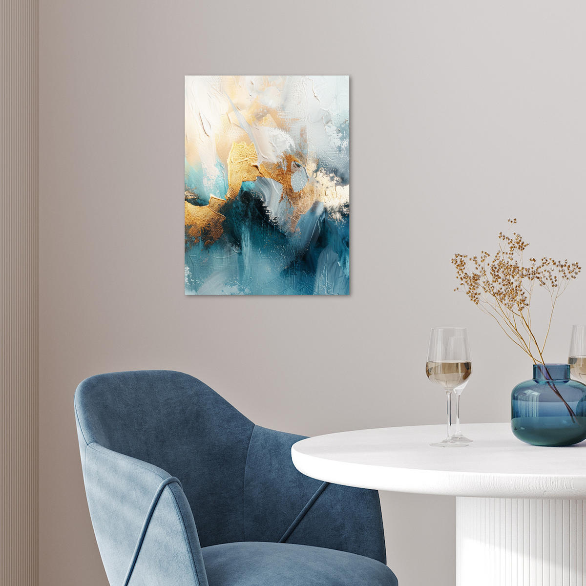 POSTER Abstrakt - Kunst - Gold - Blau 30x40 cm - Petrol, Papier (30/40/0.1cm) - MuchoWow