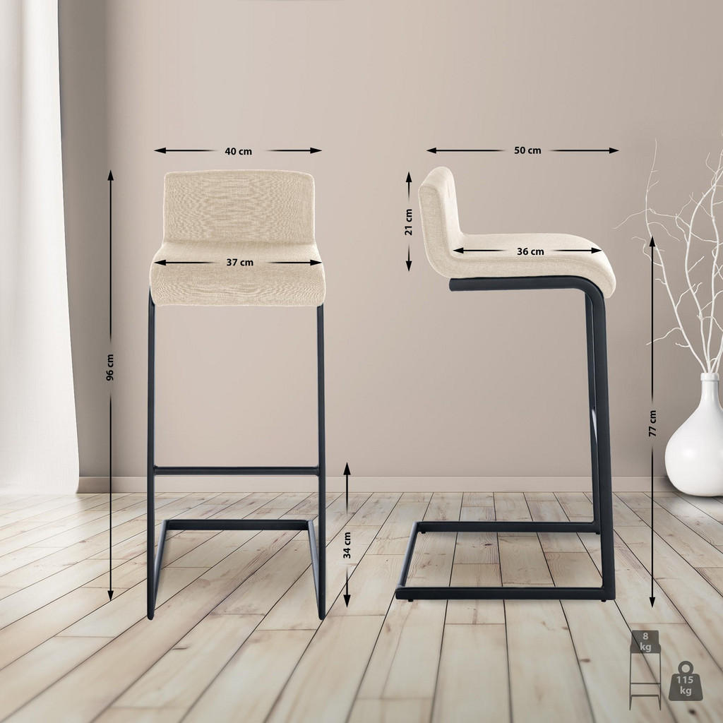 Thumbnail - CLP Barhocker, Creme, Textil, 40x96x50 cm, Esszimmer, Barmöbel, Barhocker