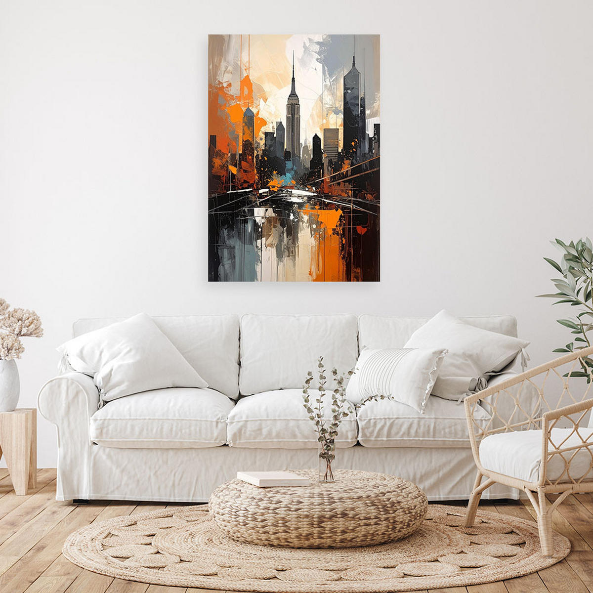 WANDBILD, Urbane Abstraktion mit Wolkenkratzern in Grau und Orange - Orange, Textil (40/60cm) - Feeby