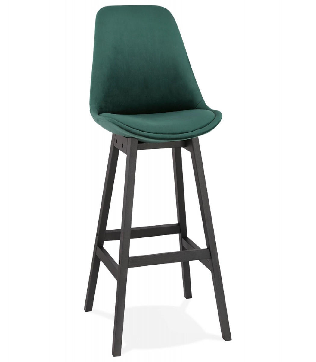 BARHOCKER Samt Sitz mit Holzgestell im Vintage Stil MORISS, Grün-Schwarz 48x56x113 cm - Schwarz/Grün, Eichenholz/Holz (48/113/56cm) - KADIMA DESIGN