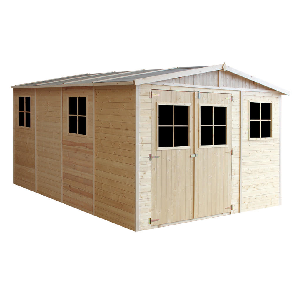 HOLZ-GARTHENHAUS MIT IMPRÄGNIERTEM BODEN - H226x418x320 cm/12 m² - M336+336G - Beige, Holz (324/232/395cm) - Timbela