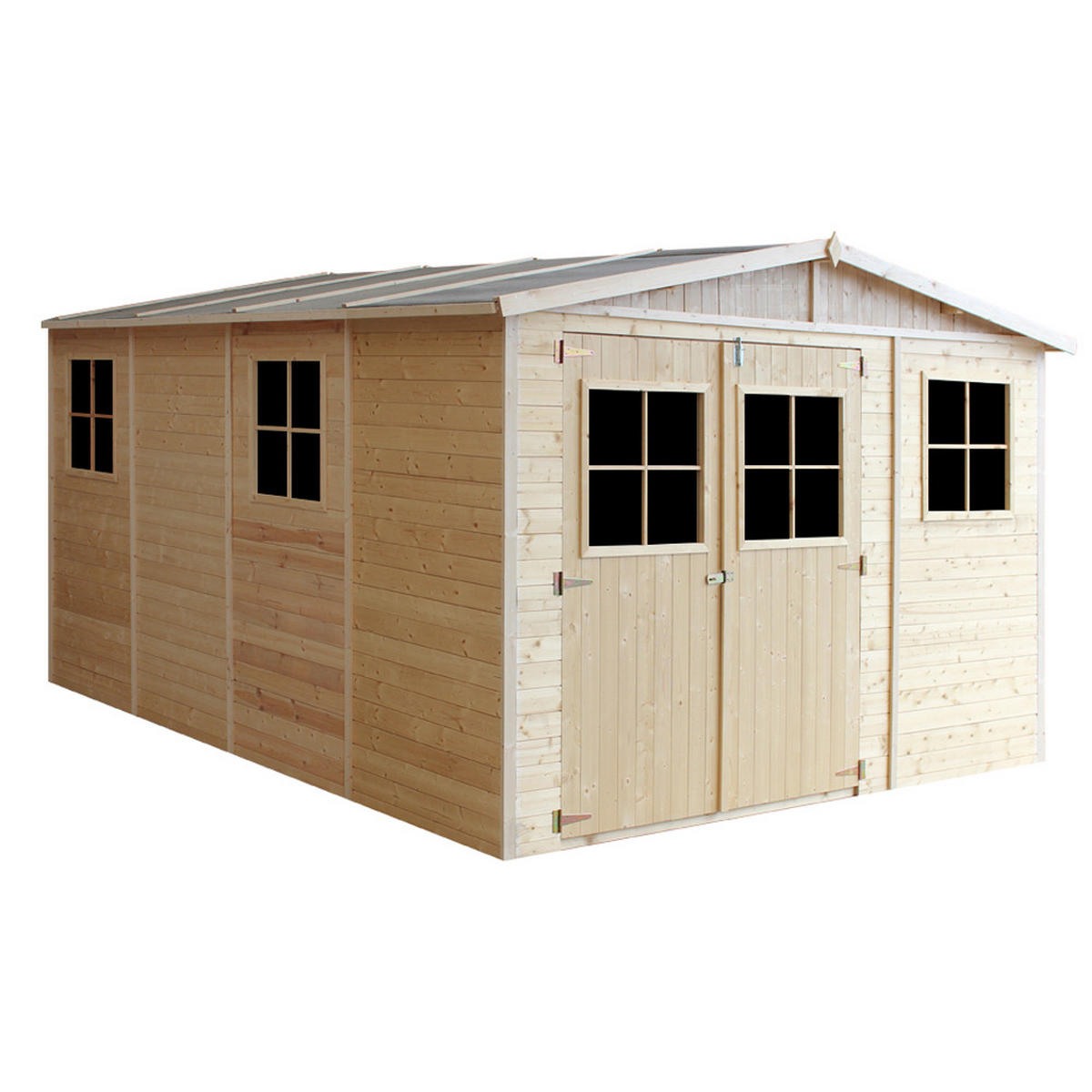 HOLZ-GARTHENHAUS MIT IMPRÄGNIERTEM BODEN - H226x418x320 cm/12 m² - M336+336G - Beige, Holz (324/232/395cm) - Timbela