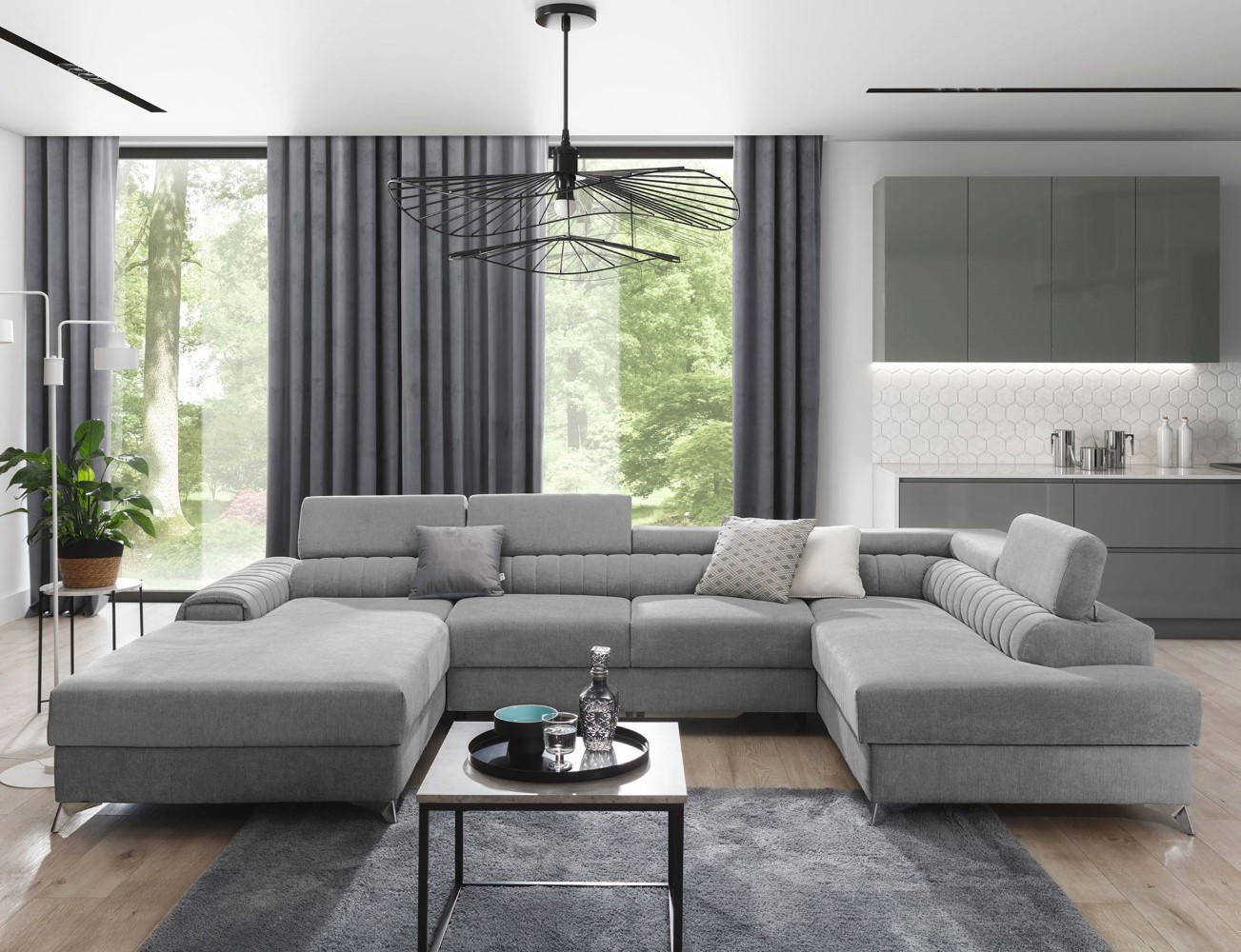 WOHNLANDSCHAFT mit Schlaffunktion und Bettkasten - Chromfarben/Grau, Textil/Metall (354/92/202cm) - Eltap