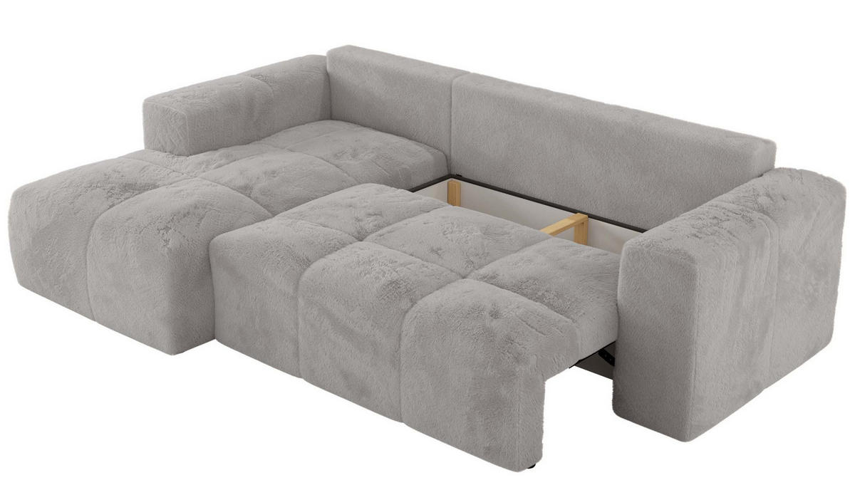 ECKSOFA MONIVA Hellgrau Plüsch - Links - Hellgrau/Schwarz, Textil (164/266cm) - MKS