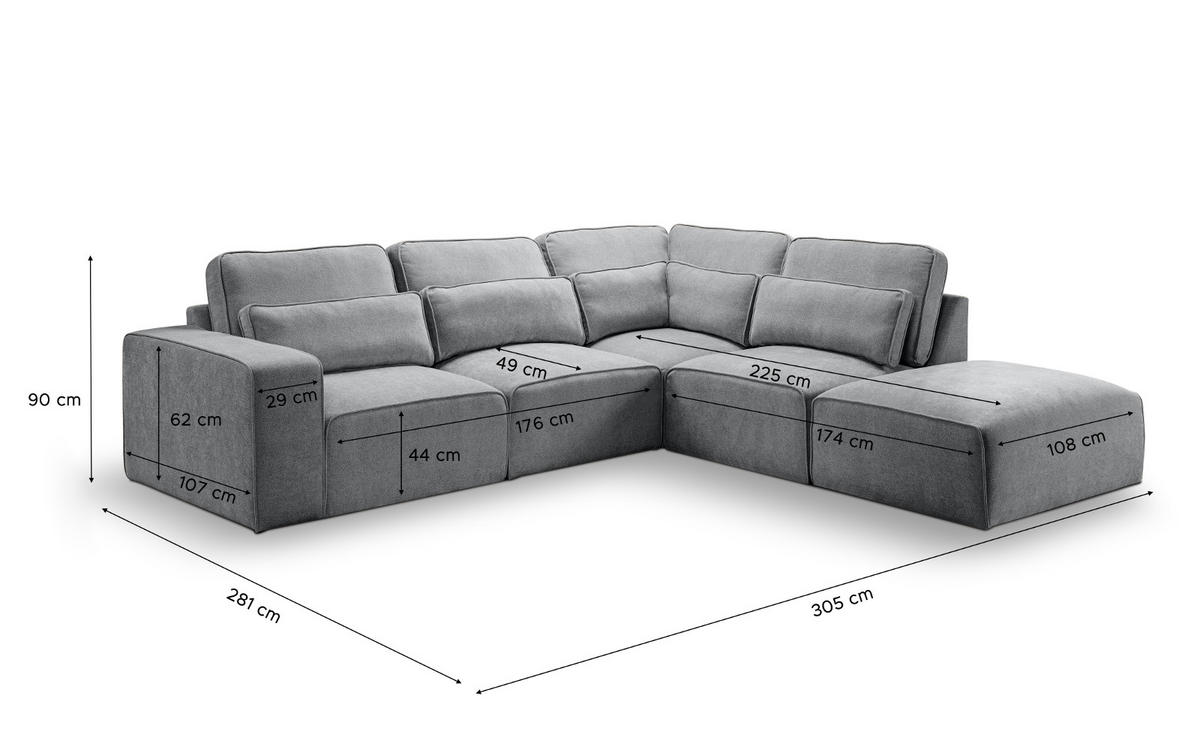 ECKSOFA grau Webstoff, Sofa 305 x 281 cm, L-Sofa rechts - Blau/Grau, Holz/Textil (305/281cm) - Inn.Furn