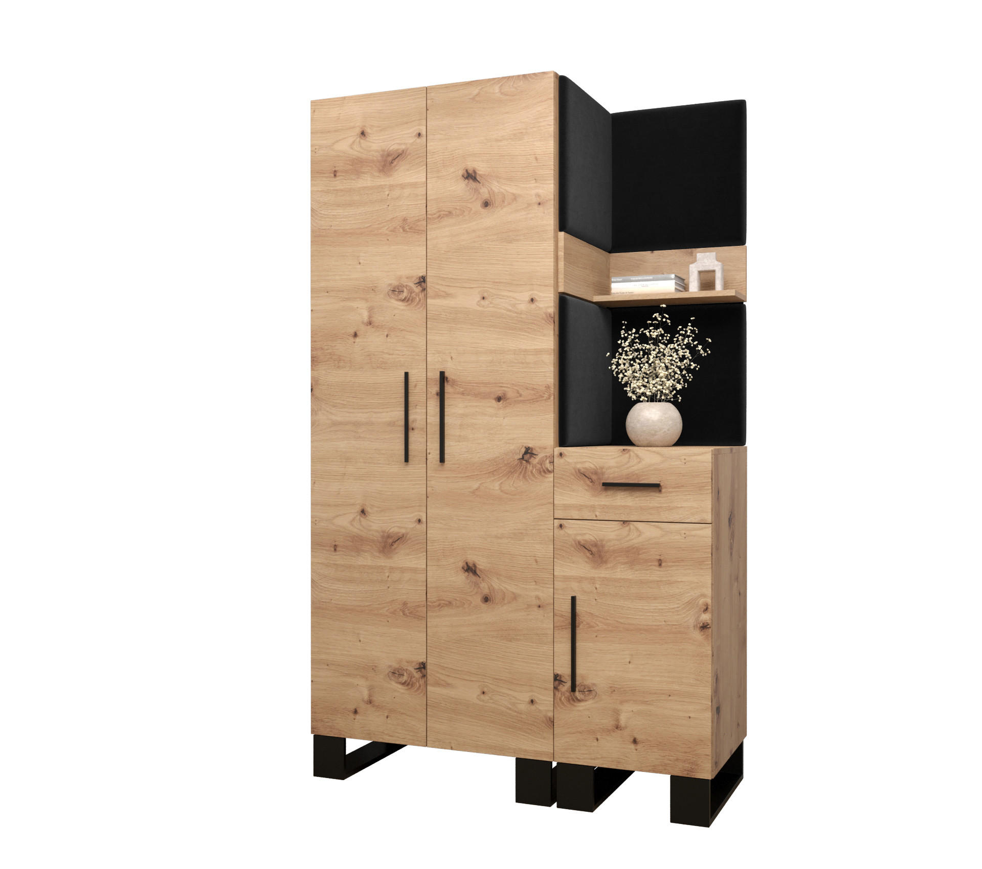 Abiks Möbel Garderoben-Set Eiche Artisan, Dunkelgrau 116x196x45.6 cm