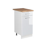 SPÜLENUNTERSCHRANK R-Line, Weiß Hochglanz/Weiß, 40 cm Arbeitsplatte Goldkraft Eiche - Weiß Hochglanz/Weiß, Holzwerkstoff (40/81.6/60cm) - Vicco