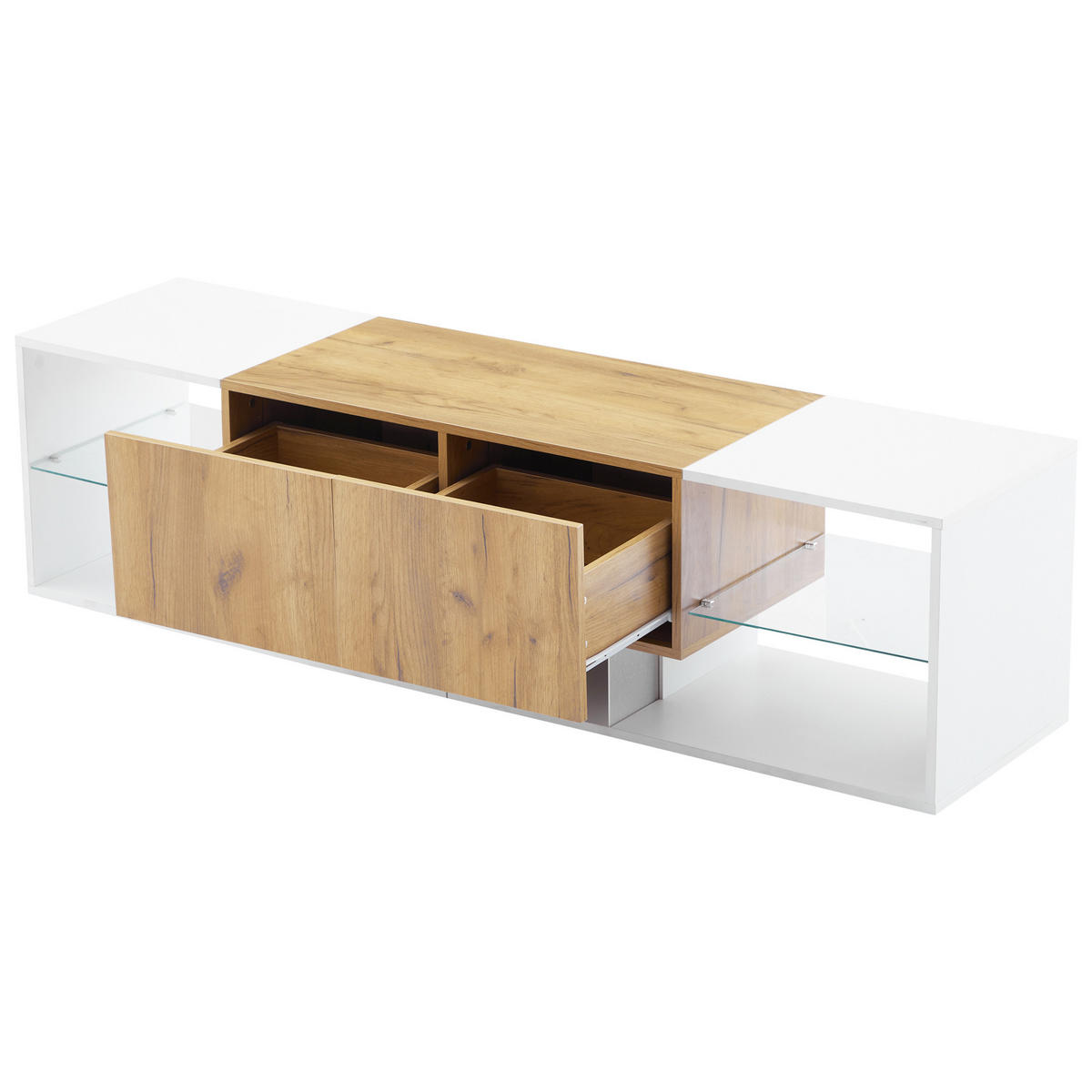LOWBOARD DE-40329 mit LED und Glasablage Weiß - Weiß, Holzwerkstoff (160/42/40cm) - ComfortXL