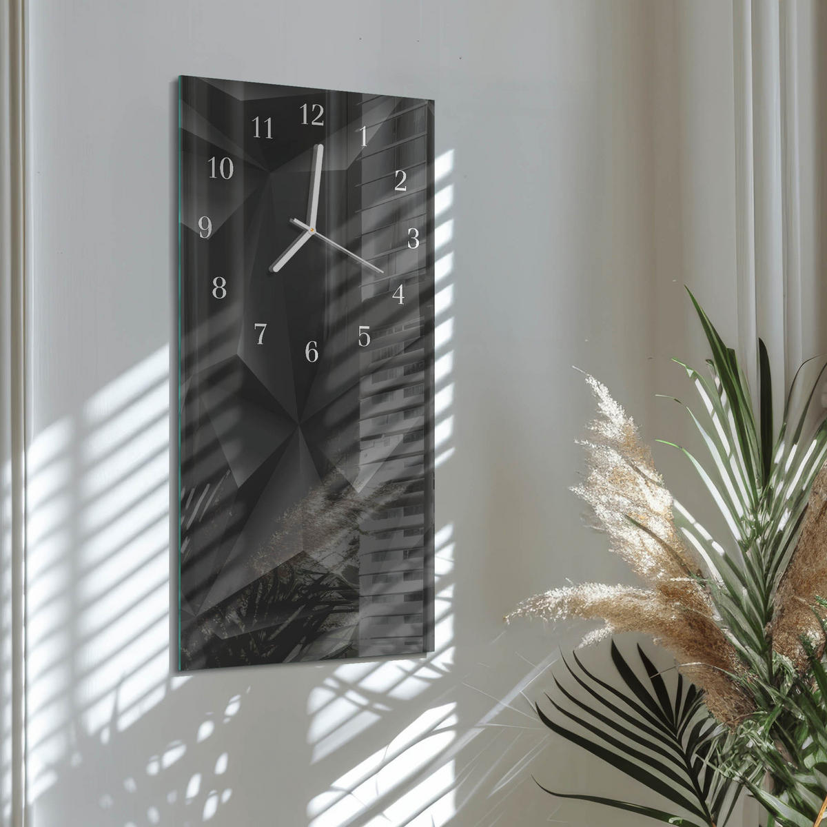 WANDUHR 30x60 cm - Orchidee - Schwarz, Glas (30/60/0.4cm) - TULUP