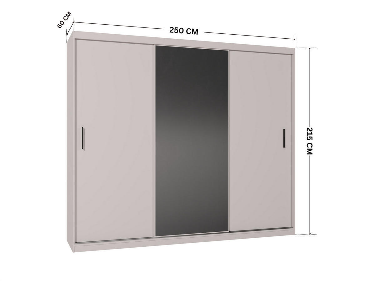 SCHWEBETÜRENSCHRANK Mirano Kaschmir 250 cm - Kaschmir, Holzwerkstoff (250/215/60cm) - Ravio