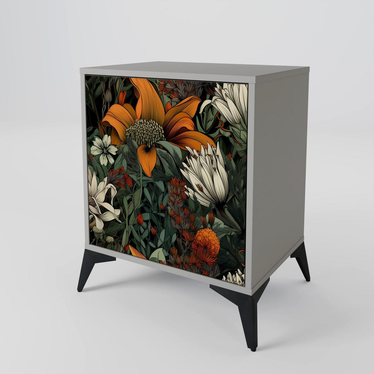 SIDEBOARD MIDNIGHT SPROUT, Grau, 57,5x42x77,5 cm, Schräge Buchenholzfüße - Buchefarben/Multicolor, Holzwerkstoff/Buchenholz (57.5/77.5/42cm) - SpaceRebels