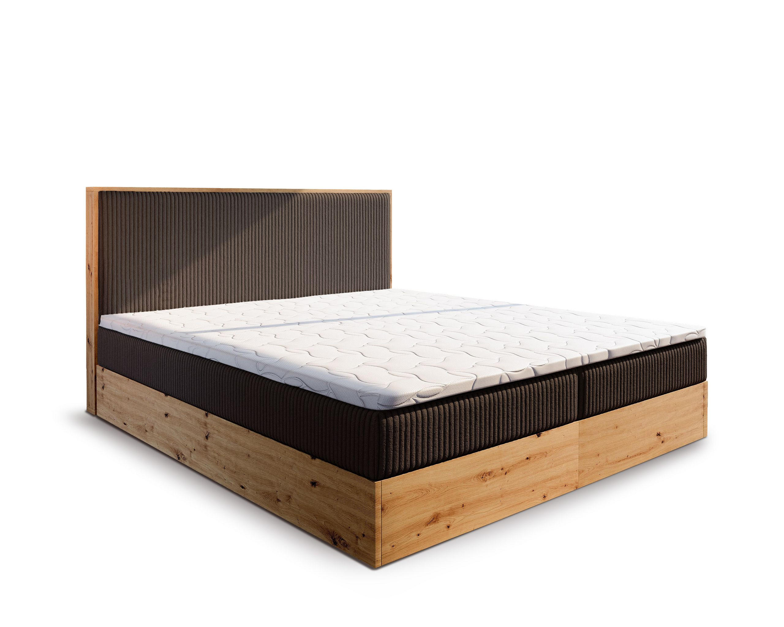 BOXBETT VERDON 140x200 cm mit Matratze und Topper - Braun - Braun, Holz (140/200cm) - MASSENO