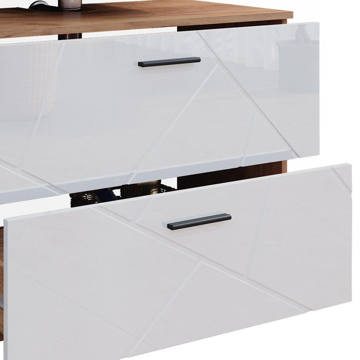 BADMÖBEL-SET Irma Weiß Hochglanz/Goldkraft Eiche 3 Teile - Honigeiche/Weiß Hochglanz, Holzwerkstoff (80/58.6/41cm) - Vicco