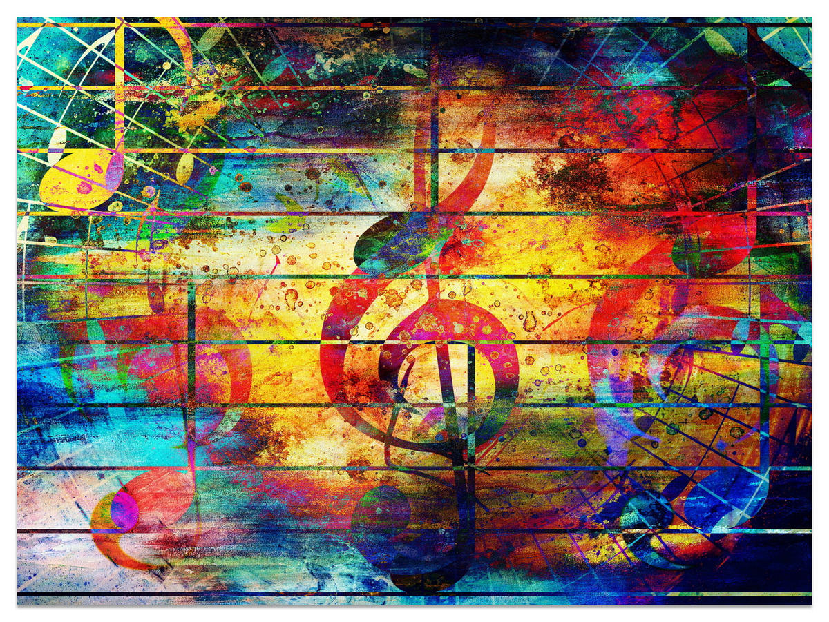 FOTOTAPETA Pre Študentskú Izbu Farebná Abstraktná HUDBA Graffiti NOTY 150 x 105 cm - oranžová/žltá, papier (150/105cm) - Muralo