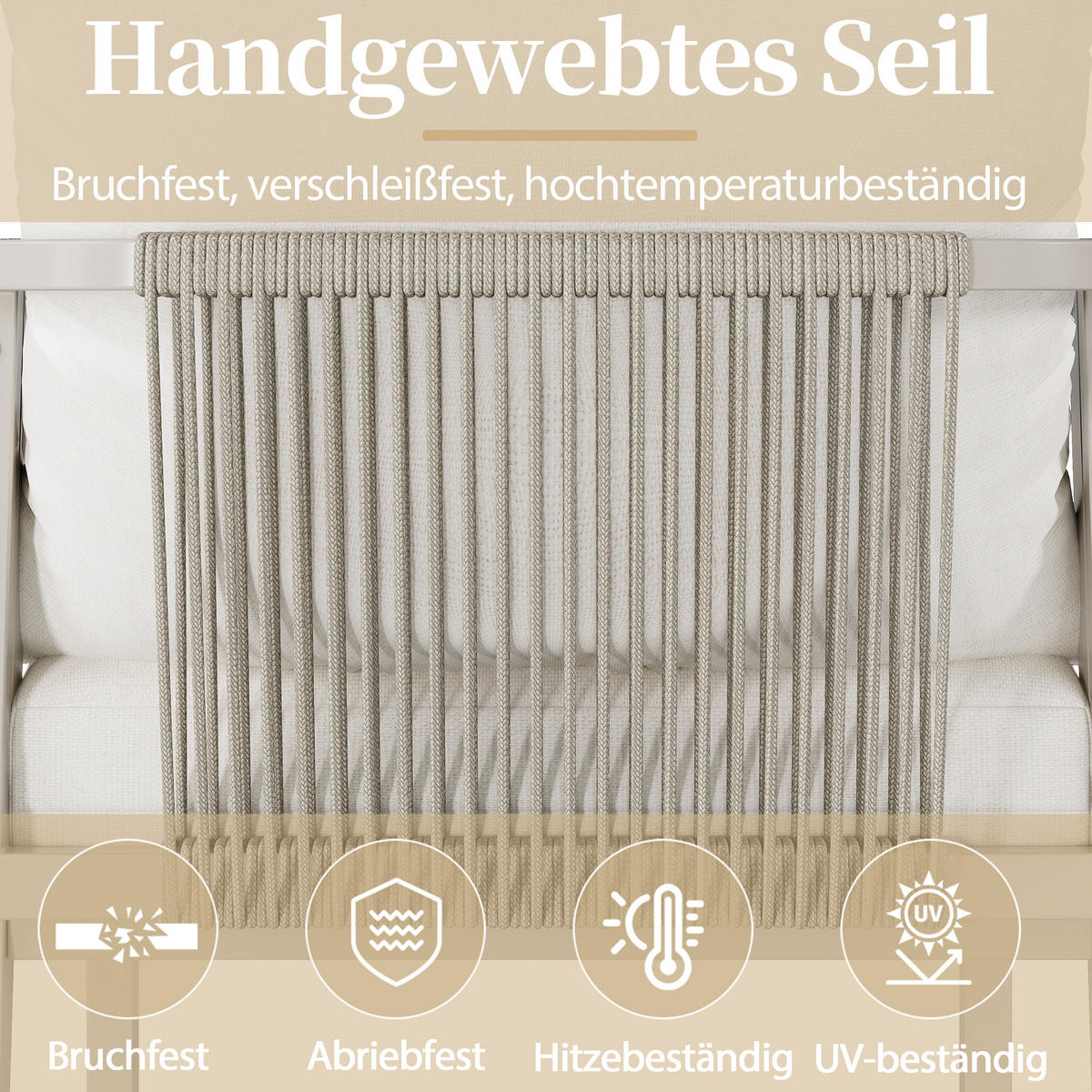 GARTENSETS aus Stahl in Beige mit Seilgeflecht-Design - Beige, Metall - Modfu