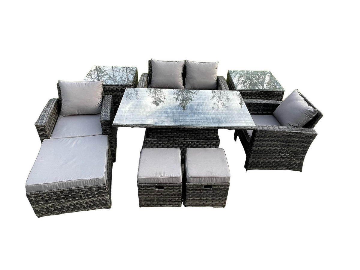 GARTENSOFA mit hoher Rückenlehne Polyrattan Dunkelgrau 7-Sitzer - Dunkelgrau, Metall - Fimous