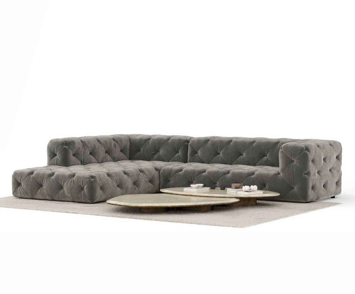 ECKSOFA Cosimo Grau Samtstoff - Schwarz/Grau, Holz/Holzwerkstoff (325/228cm) - Maison de Reve