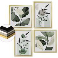 WANDBILDER 4er Set - 50x50 cm & 40x60 cm Goldrahmen - Boho-Pflanzenkompositionen - Goldfarben, Kunststoff (50/50cm) - ArtPrintCave