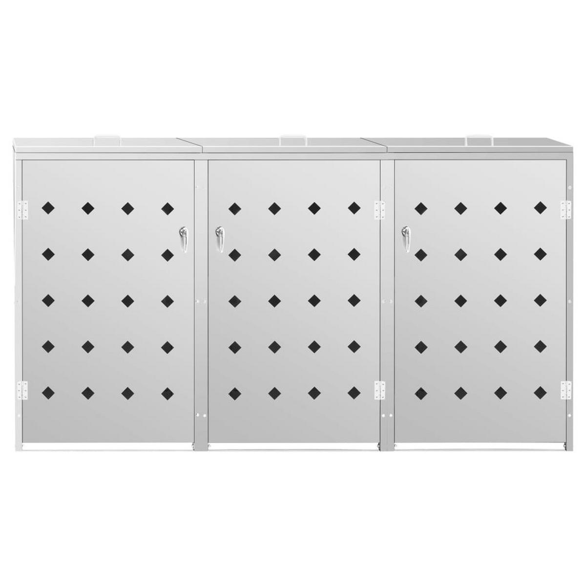 3ER Mülltonnenbox SOGI Edelstahl | 207x115x77,5cm silber | Für 3 Tonnen 240L - Silberfarben, Metall (207/115/77.5cm) - DELUKE