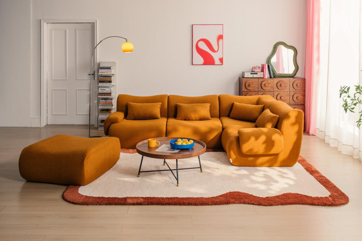 ECKSOFA Bouclé-Stoff Zimtbraun - Hellbraun, Textil (269/190cm) - MILYsofa