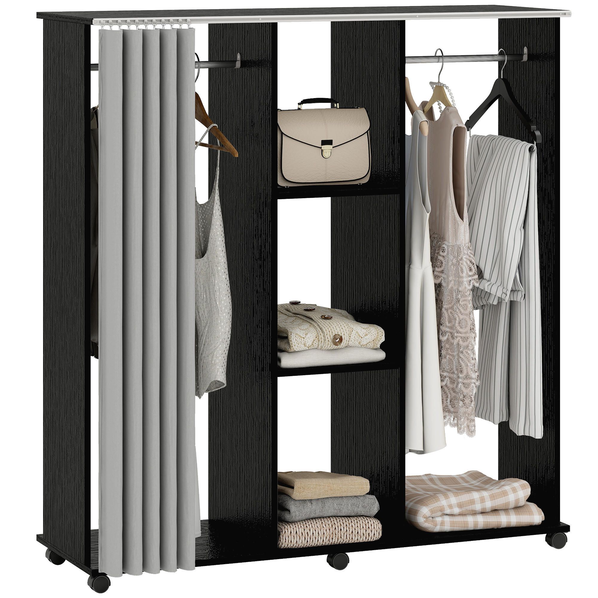 KLEIDERSCHRANK DE-17206 Schwarz - Schwarz, Holzwerkstoff (40/128/120cm) - ComfortXL