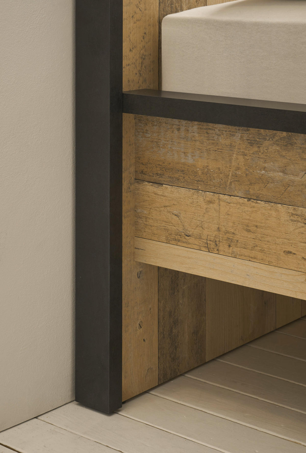 BETT Used Wood hell, Anthrazit, Einzelbett Liegefläche 140 x 200 cm - Eichefarben/Anthrazit, Holzwerkstoff/Metall (140/200cm) - Furn.Design