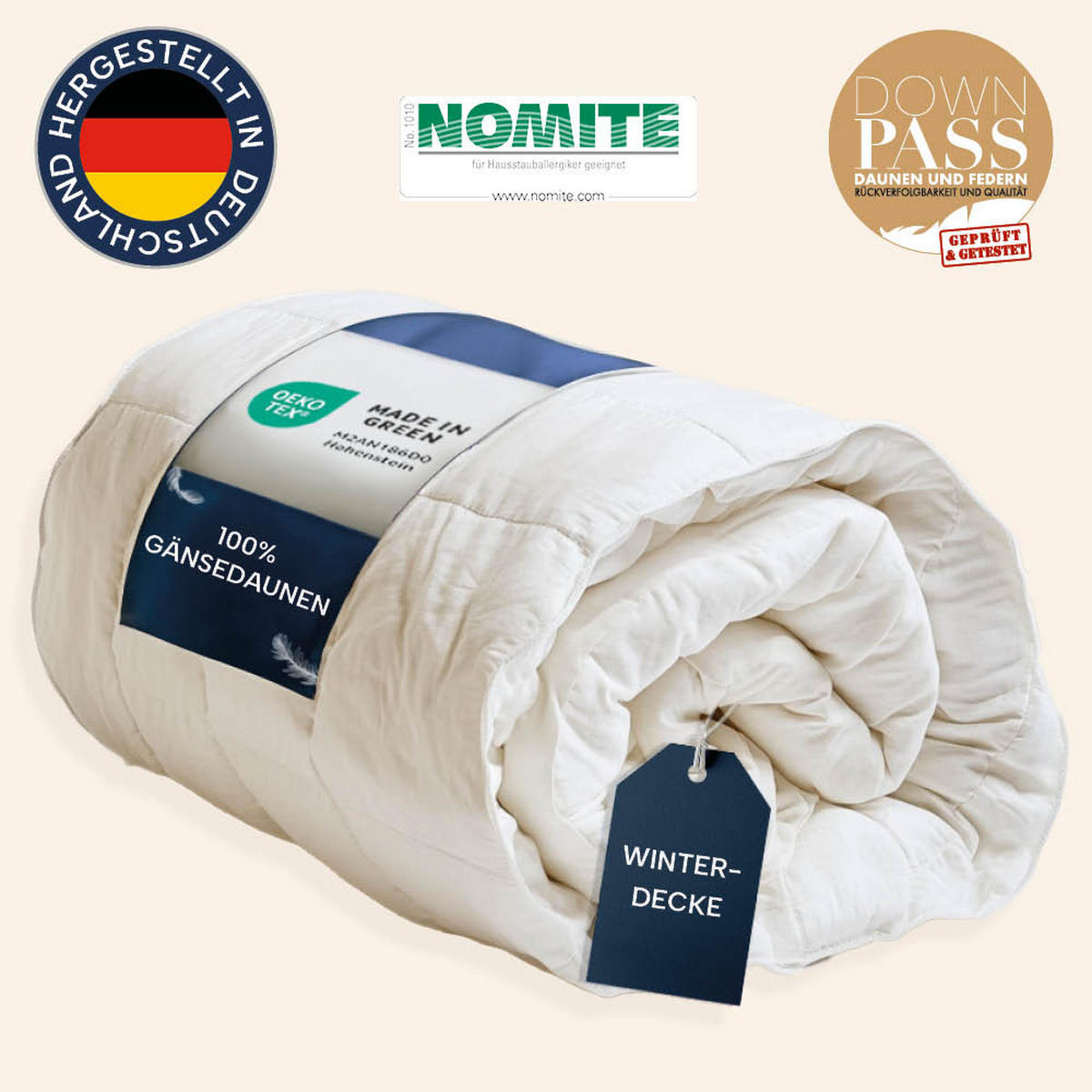 DAUNENDECKE 200x220 Warm, FIRST CLASS Winterdecke 100% Gänsedaune - Weiß, Textil (200/220cm) - casimum