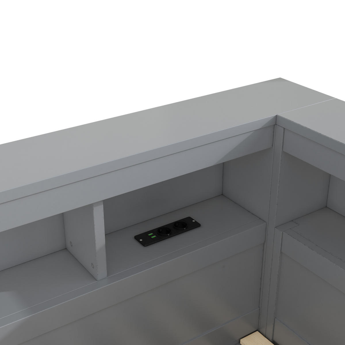 TAGEBETT 90x200cm Grau Spanplatte Bettseite Staufach Steckdose USB - Grau, Holz (90/200cm) - FLIEKS