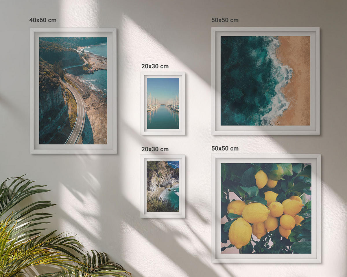 WANDBILDER 5er-Set - 50x50 cm & 20x30 cm & 40x60 cm Weißer Rahmen - Straßen am Meer, ein Meer aus Zitronen - Weiß, Kunststoff (40/60cm) - ArtPrintCave