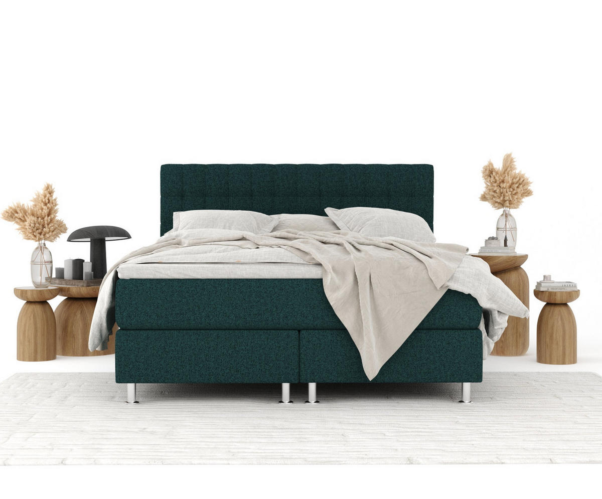 BOXSPRINGBETT Sorrento Grün 160/200 cm mit Latex-Topper - Silberfarben/Grün, Holz/Holzwerkstoff (160/200cm) - Maison de Reve