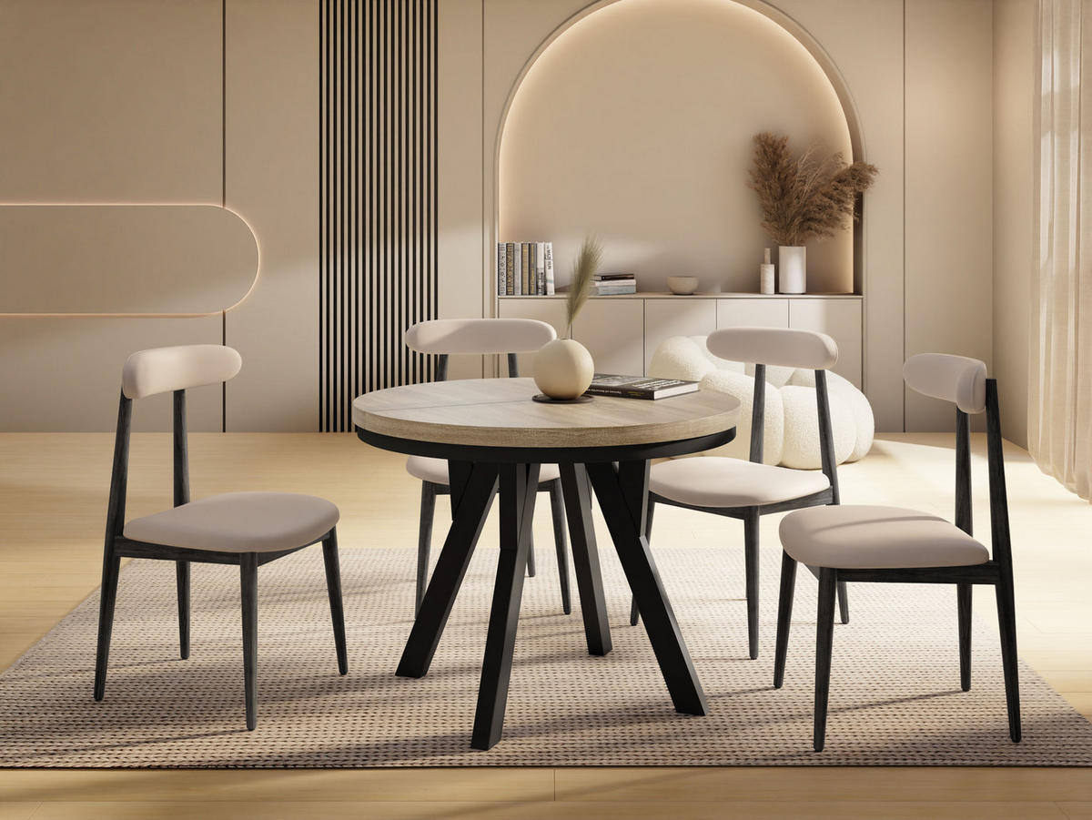 ESSTISCH Vero Neo rund ausziehbar verlängerbar, Eiche Sonoma Hellbraun 100-200/100/77 cm - Schwarz/Sonoma Eiche, Holz/Holzwerkstoff (100/100/77cm) - WFL GROUP