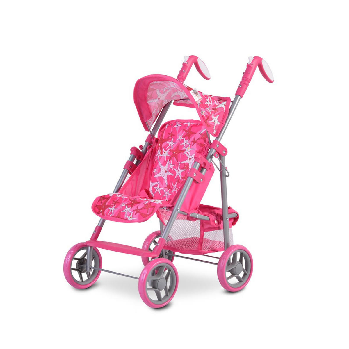 PUPPENWAGEN Stars 9351 pink faltbar, Rückenlehne, Schiebegriffe verstellbar, 100% Polyester - Rosa, Metall (34/65/43cm) - Moni