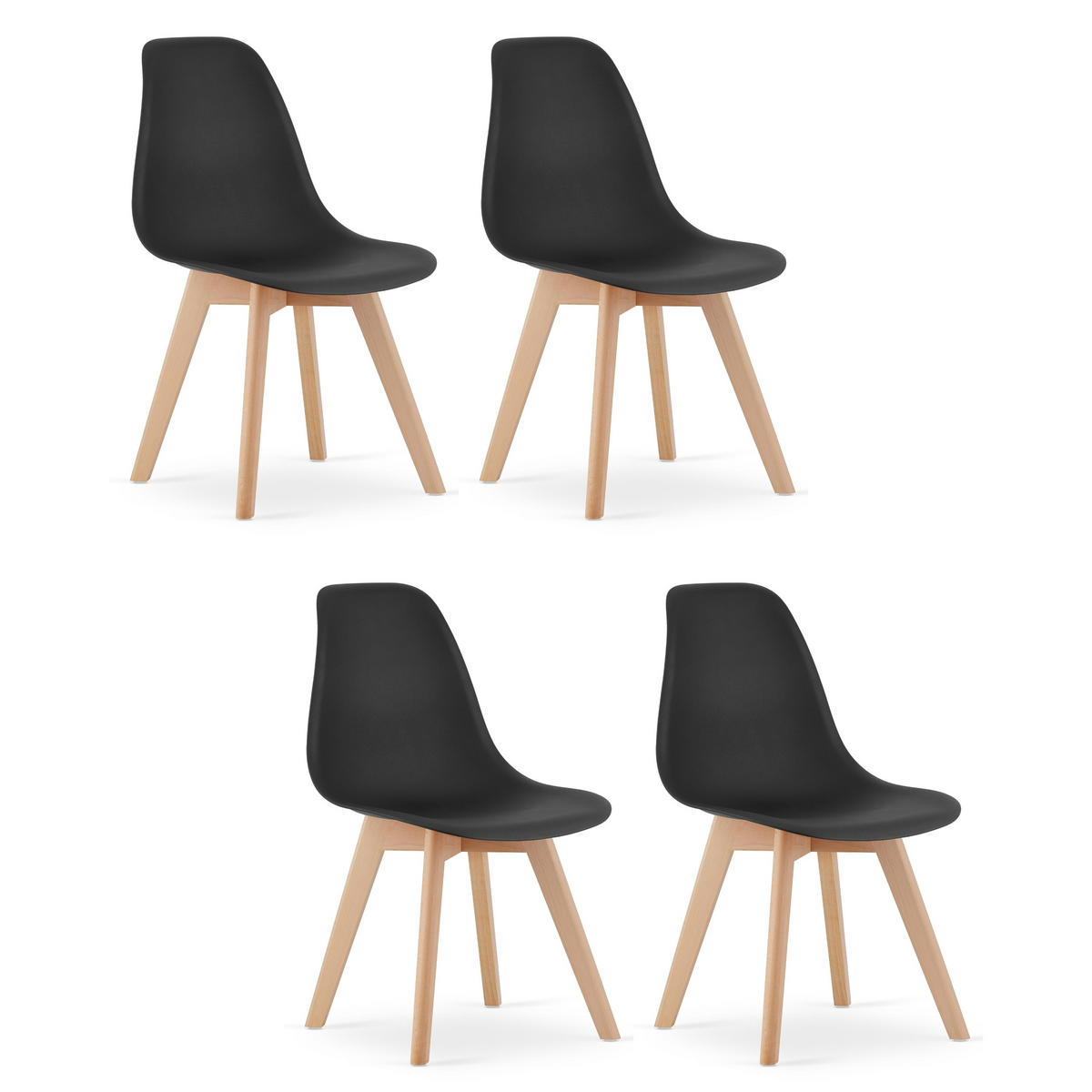 STUHL ATRI 4-er Set, Schwarz Hölzerne Buchenbeine - Schwarz, Holz/Textil (46/80/55cm) - Komodee
