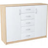 KOMMODE 2D5S Sonoma Eiche-Weiß 110/35/85 cm moderne Optik - Weiß/Sonoma Eiche, Holzwerkstoff (110/85/35cm) - Matkam Möbel